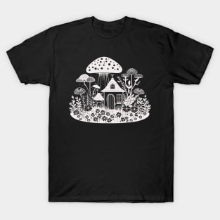 Cottagecore Tiny Cottage With Mushrooms And Flowers T-Shirt